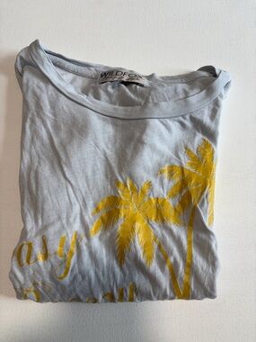 Wildfox Pale Blue Tee with Yellow Palm Graphic and Script